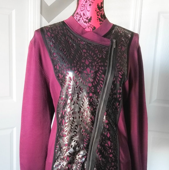 Naeem Khan Lasercut Knit Moto Jacket - Picture 2 of 9